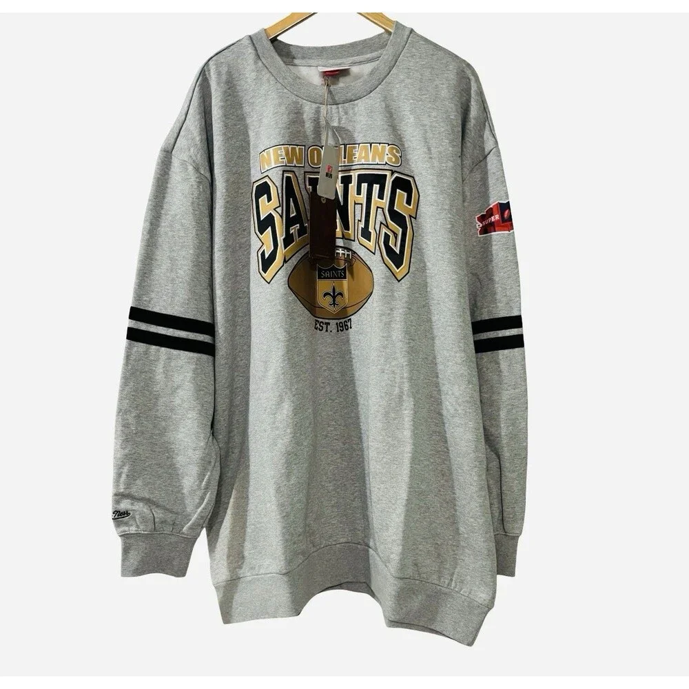 Mitchell & Ness Heather Gray New Orleans Saints Big & Tall Sweatshirt 4X NWT - Picture 4 of 11